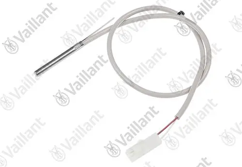 Vaillant Temperaturfühler mit einem Metallsonde und einem Kabel, das zu einem elektrischen Anschluss führt.